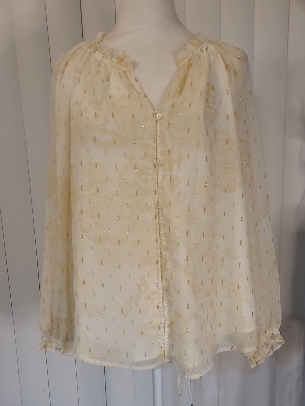 Style & Co. Ivory Sheer Blouse with Gold Dot Accent
